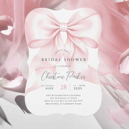 Chic Pink Bow Bruids Douche Uitnodiging