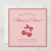 Chic Pink Bow Cherry Matron of Honor Proposal Card Kaart (Voorkant)