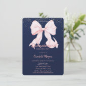 Chic Pink Bow Confetti Navy Blue Quinceañera   Kaart (Staand voorkant)