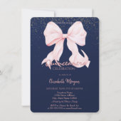 Chic Pink Bow Confetti Navy Blue Quinceañera   Kaart (Voorkant)