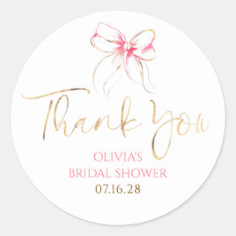 Chic Pink Bow Favors Bridal Shower Thank You Ronde Sticker