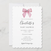 Chic Pink Bow Girl Baby Shower Invitation Kaart (Voorkant)