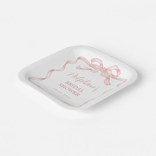 Chic Pink Bow Girl Baby shower Papieren Bordje (Gebogen)