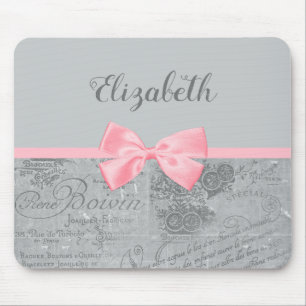 Chic Pink Bow Girly Parisian Ephemera and Name Muismat