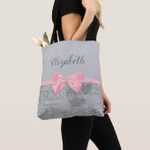 Chic Pink Bow Girly Parisian Ephemera and Name Tote Bag (Dichtbij)
