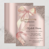 Chic Pink Bow Glitter Rose Gold  Quinceañera Kaart (Voorkant / Achterkant)