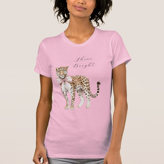 Chic Pink Bow Leopard T-shirt (Voorkant)