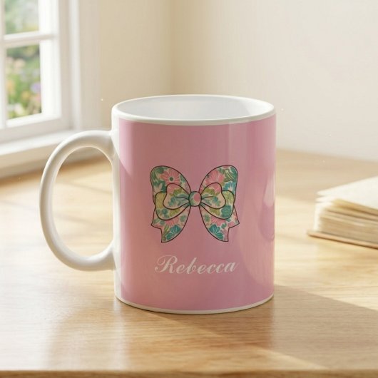 Chic Pink Bow Personalized Name Two-Tone Mug Koffiemok