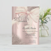 Chic Pink Bow Rose Gold Sweet 16  Kaart (Staand voorkant)
