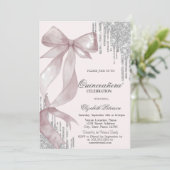 Chic Pink Bow Silver Glitter Drips Quinceañera Kaart (Staand voorkant)