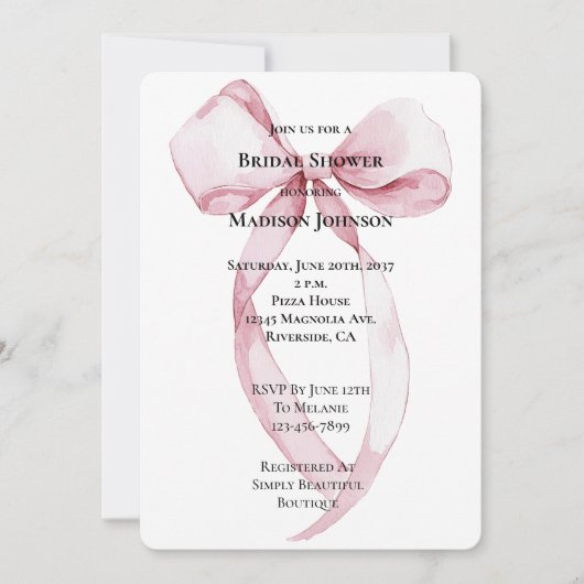 Chic Pink Bow Vrijgezellenfeest Kaart (Voorkant)