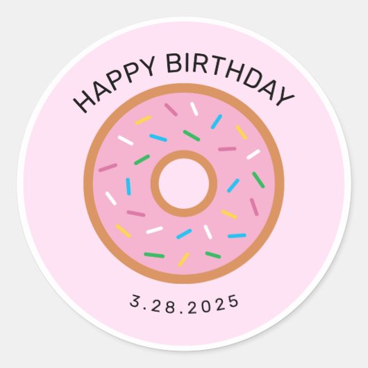 Chic Pink Brown Donuts Party Happy Birthday C Ronde Sticker (Voorkant)