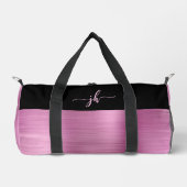 Chic Pink Brushed Metal Black Script Monogram Plunjezak (Voorkant)