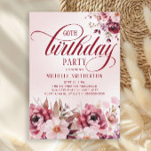 Chic Pink Burgundy Floral Glam 60th Birthday Kaart