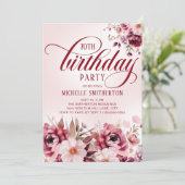 Chic Pink Burgundy Floral Glam 70th Birthday Kaart (Staand voorkant)