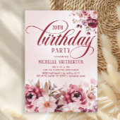Chic Pink Burgundy Floral Glam 70th Birthday Kaart