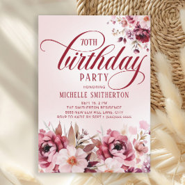 Chic Pink Burgundy Floral Glam 70th Birthday Kaart