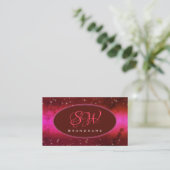 Chic Pink Burgundy Marged Glitter Stars Monogram Visitekaartje (Staand voorkant)