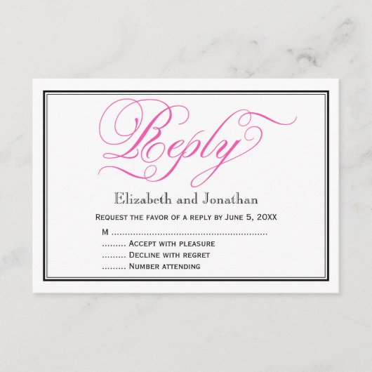 Chic Pink Calligraphy Script Wedding Reply Kaart (Voorkant)