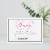 Chic Pink Calligraphy Script Wedding Reply Kaart (Staand voorkant)