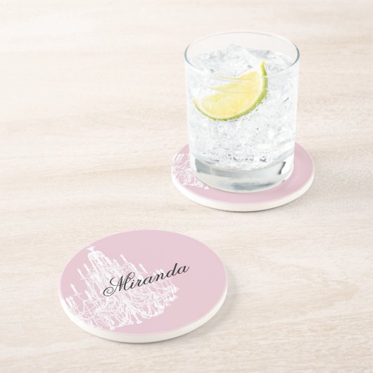 Chic Pink Chandelier Zandsteen Onderzetter (Zijkant)