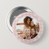 Chic Pink Check Typography Photo Galentine's Day Ronde Button 7,6 Cm (Voorkant /achterkant)