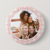 Chic Pink Check Typography Photo Galentine's Day Ronde Button 7,6 Cm (Voorkant)