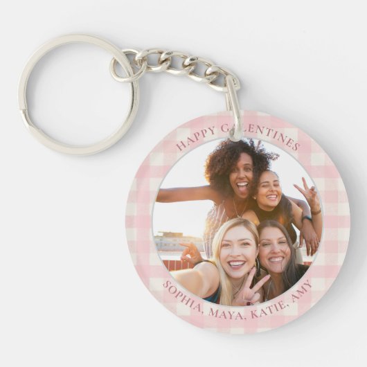 Chic Pink Check Typography Photo Galentine's Day Sleutelhanger (Voorkant)