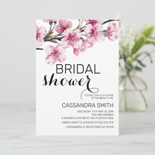 Chic Pink Cherry Blossom Botanisch Vrijgezellenfee Kaart (Staand voorkant)