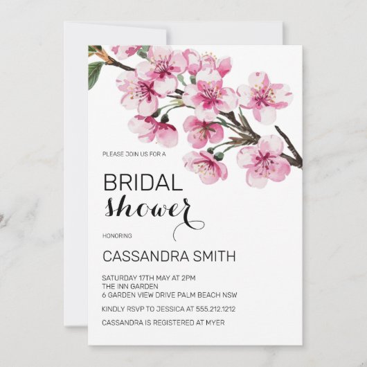 Chic Pink Cherry Blossom Floral Vrijgezellenfeest Kaart (Voorkant)