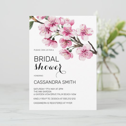 Chic Pink Cherry Blossom Floral Vrijgezellenfeest Kaart (Staand voorkant)