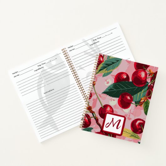 Chic Pink Cherry Retro Spiral Notebook Notitieboek (Binnen)