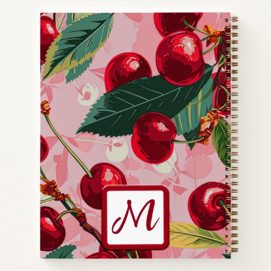 Chic Pink Cherry Retro Spiral Notebook Notitieboek (Achterkant)