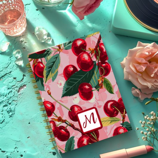 Chic Pink Cherry Retro Spiral Notebook Notitieboek