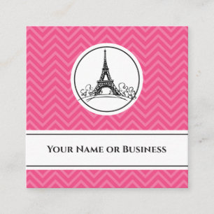 Chic Pink Chevron Eiffel Tower Paris Frankrijk Vierkante Visitekaartje