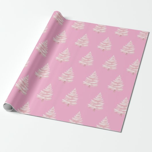 Chic Pink Christmas Trees Cadeaupapier (Uitgerold)