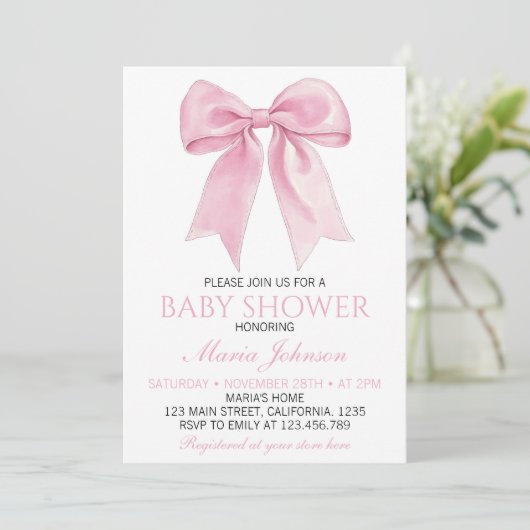 Chic Pink Coquette Bow Baby shower Kaart (Staand voorkant)