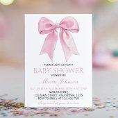 Chic Pink Coquette Bow Baby shower Kaart