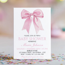 Chic Pink Coquette Bow Baby shower Kaart