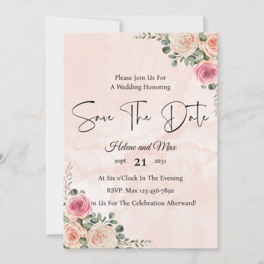 Chic Pink Cream Floral Wedding Save the Date Kaart (Voorkant)