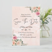 Chic Pink Cream Floral Wedding Save the Date Kaart (Staand voorkant)