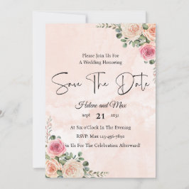 Chic Pink Cream Floral Wedding Save the Date  Kaart