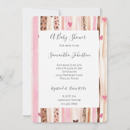 Chic Pink Cream Leopard Animal Stripes Baby shower Kaart (Voorkant)