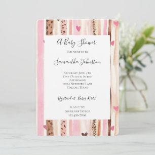 Chic Pink Cream Leopard Animal Stripes Baby shower Kaart