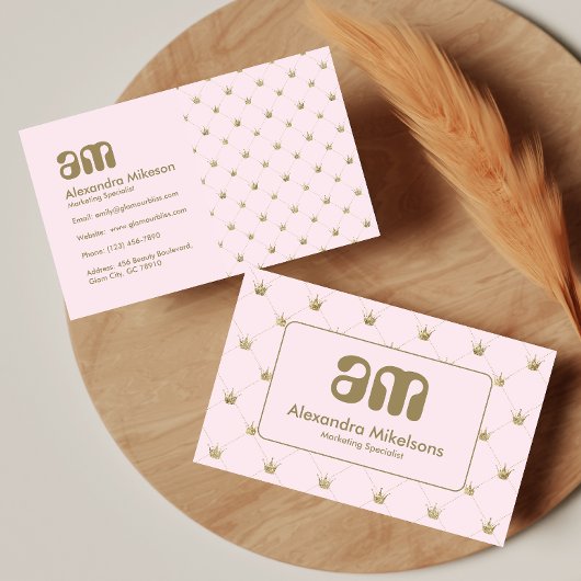 Chic Pink Crown Luxury Visitekaartje