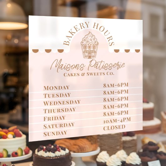 Chic Pink Cupcake Bakery Pastry Shop Store Hours Raamsticker