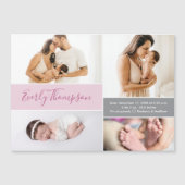 Chic Pink Custom name and baby girl photo collage  Magnetische Uitnodiging (Voorkant)