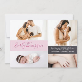 Chic Pink Custom name and baby girl photocollage Aankondiging