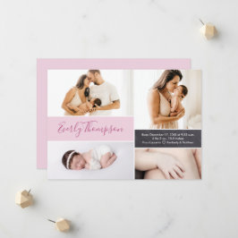 Chic Pink Custom name and baby girl photocollage Aankondiging