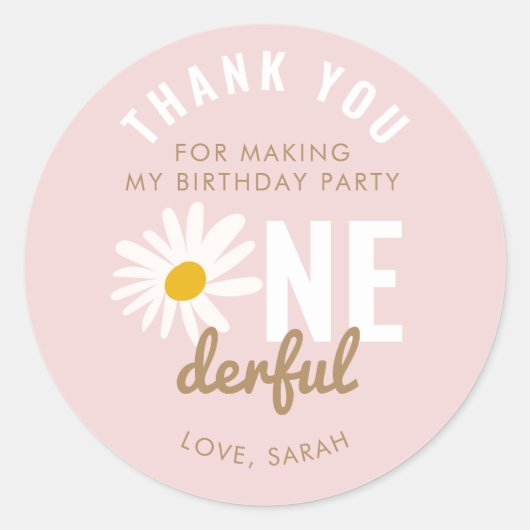 Chic Pink Daisy Flower ONEderful Birthday Favor Ronde Sticker (Voorkant)